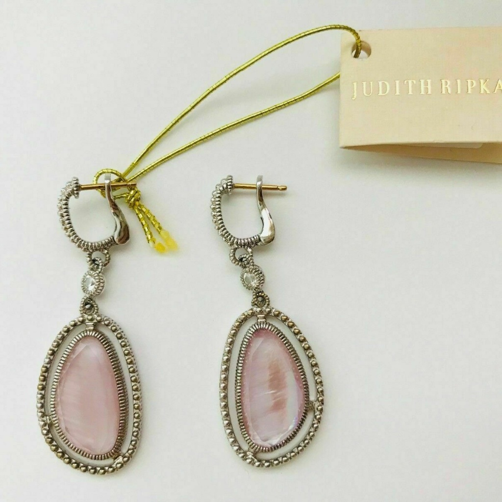 Judith Ripka Silver Rose De France Pink Mop Topaz 18k Post Drop Earrings 690$
